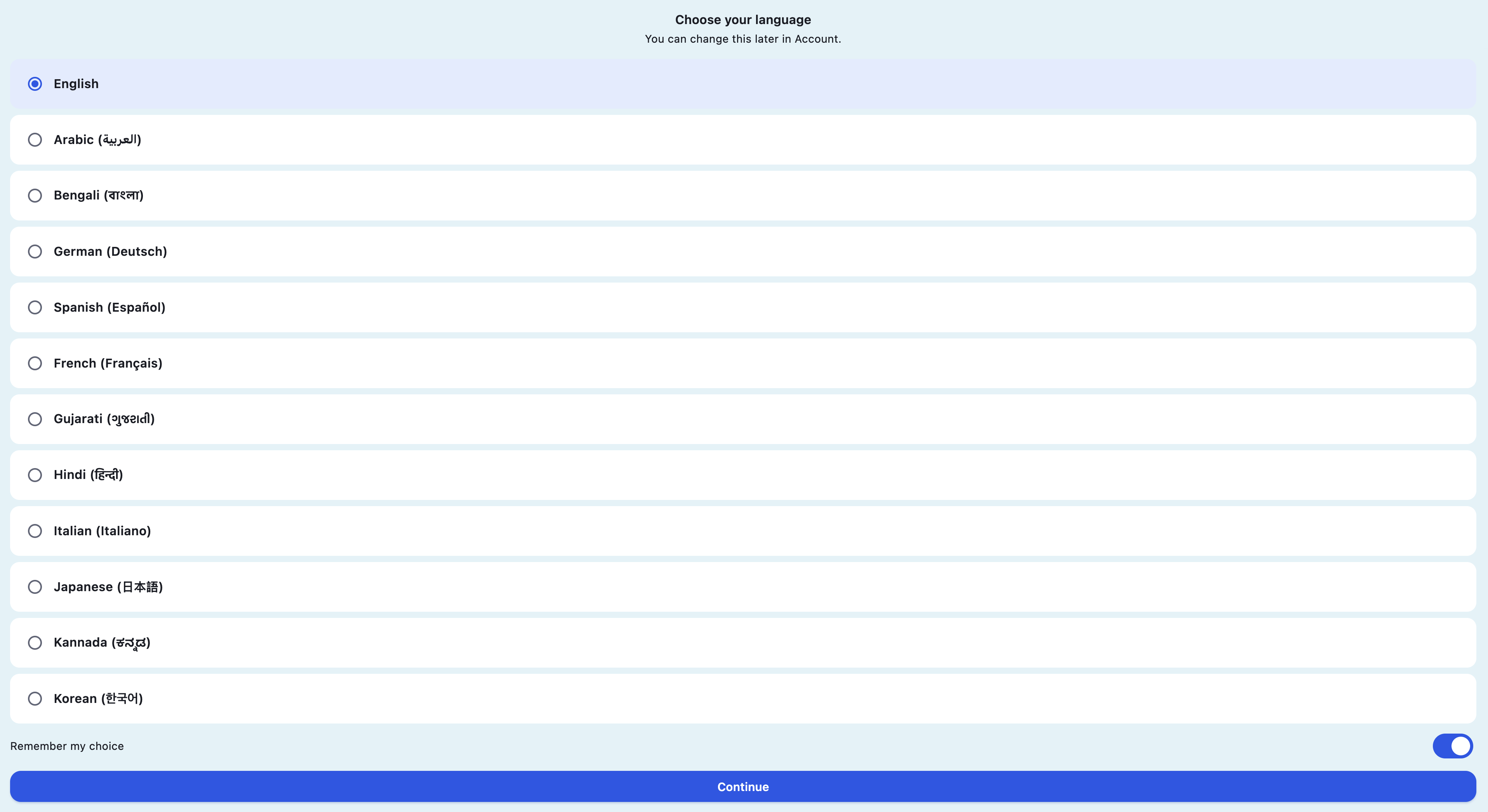 21 languages supported — choose your team's language